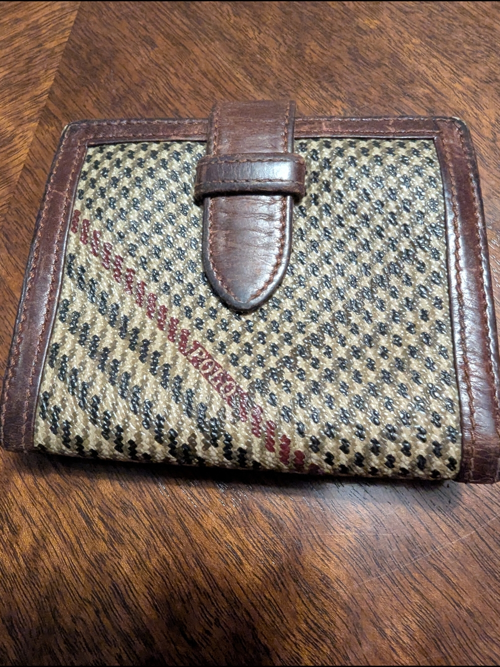 Vintage Polo by Ralph Lauren Brown Leather-Trim Houndstooth Wallet